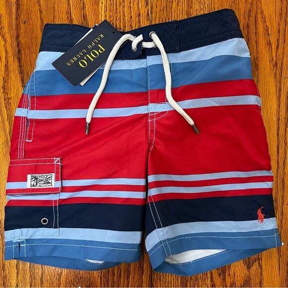 Polo by Ralph Lauren Striped Swim Shorts Red and Blue NEW - Picture 1 of 4